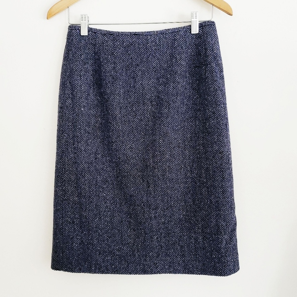 Vintage Purple Herringbone Wool Pencil Skirt - 6P